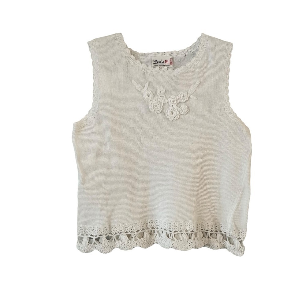 NWT Lim's Shanghai vintage sleeveless sweater floral appliqué handmade
